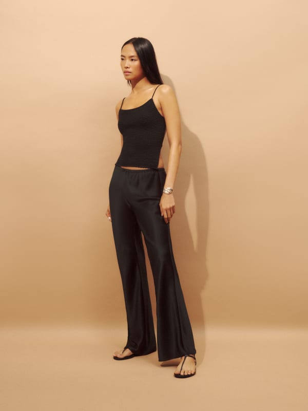 Gale Satin Mid Rise Bias Pant - Black